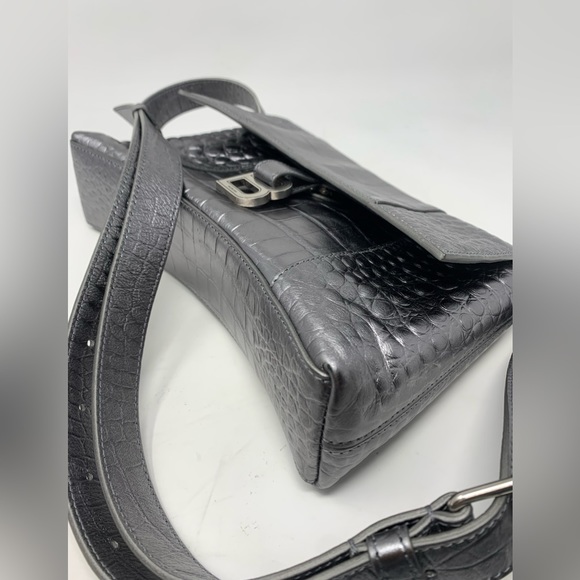 BALENCIAGA Small Downtown Croc Embossed Leather Shoulder Bag - Picture 12 of 16